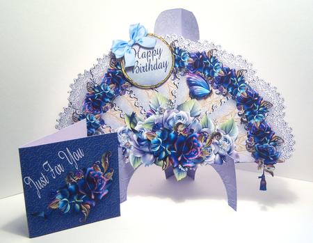 Blue Floral Vintage Fan with Stand and Gift Card by Katie Silver