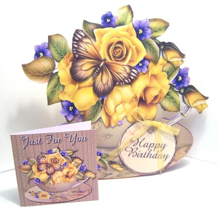 Yellow Roses and Tea Cup Shaped Card by Katie Silver