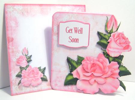Pink Roses Decoupage Shaped Fold Card Kit by Katie Silver