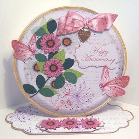 Pink Daisy H Anniversary Pretty Circle Easel Card Mini Kit by Katie Silver