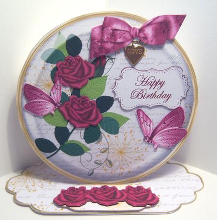 Cerise Rose Happy Birthday Pretty Circle Easel Card Mini Kit by Katie Silver