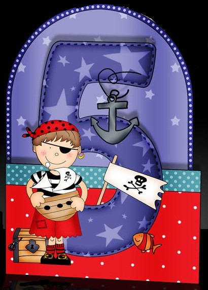 3D 5th Birthday Pirate Shaped Front Card with Decoupage by Katie Silver