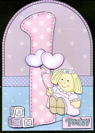 3D 1st Birthday Doll Shaped Front Card with Decoupage by Katie Silver