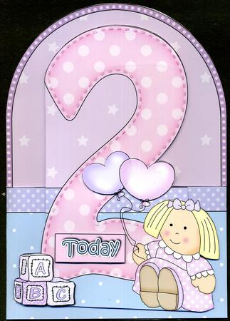 3D 2nd Birthday Doll Shaped Front Card with Decoupage by Katie Silver