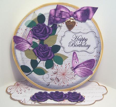 Purple Rose Happy Birthday Pretty Circle Easel Card Mini Kit by Katie Silver