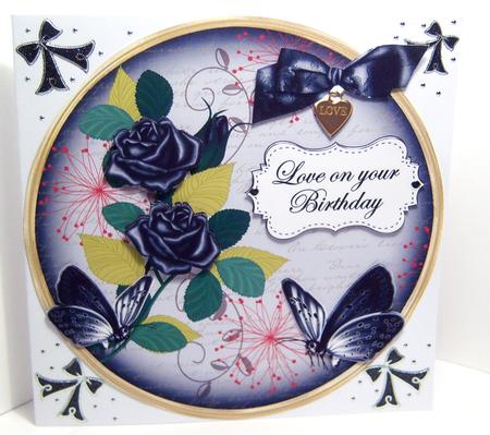 Black Rose Love on Birthday 7in Circle Decoupage Topper by Katie Silver