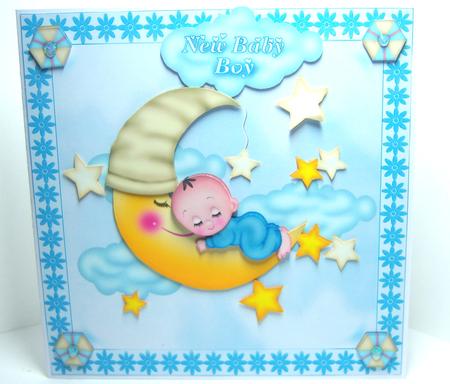 Baby Boy on the Moon 6" Square Card by Katie Silver