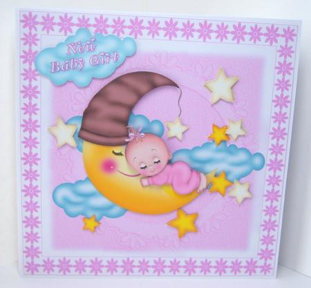 Baby Girl on the Moon 6" Square Card by Katie Silver