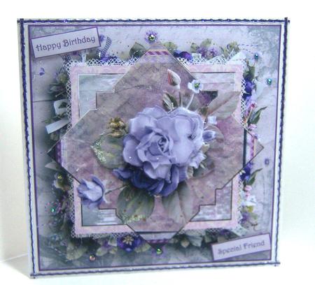 Lilac Rose Diamond Card with Decoupage by Katie Silver