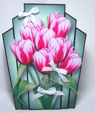 Art Deco Stacker Topper - Striped Pink Tulips by Katie Silver
