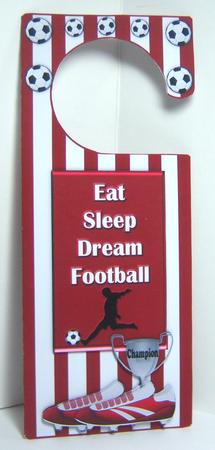 Red N White Football Door Hanger with Decoupage by Katie Silver