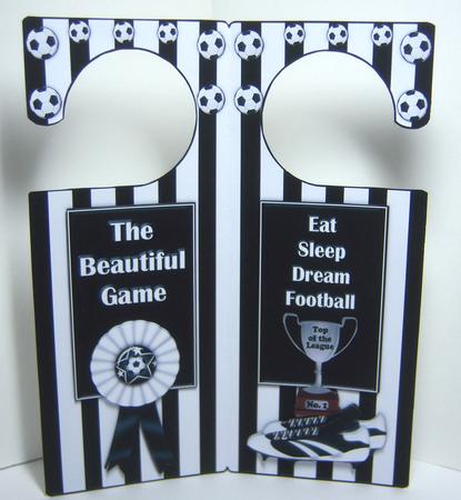 Black N White Football Door Hanger with Decoupage by Katie Silver