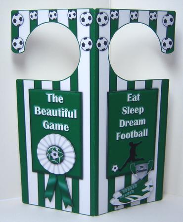 Green and White Football Door Hanger with Decoupage by Katie Silver