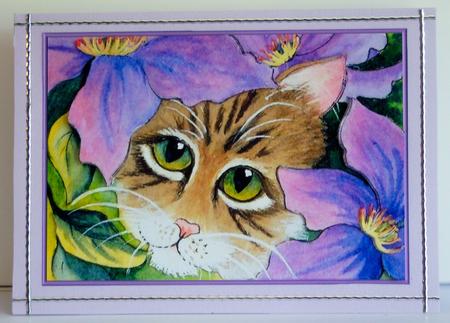 Cat Behind a Clematis by Katie Silver