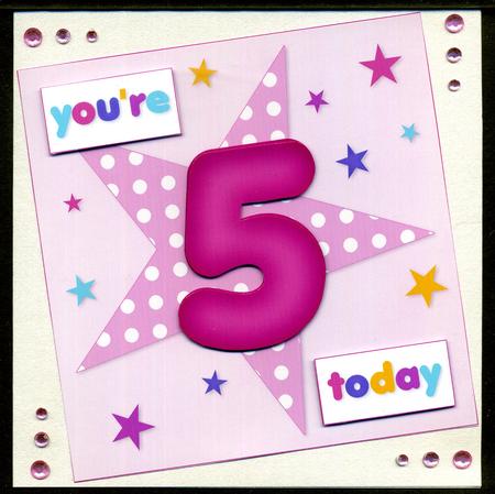 Girls Starry 5th Birthday Quick Card by Katie Silver