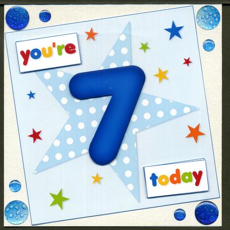 Boys Starry 7th Birthday Quick Card by Katie Silver