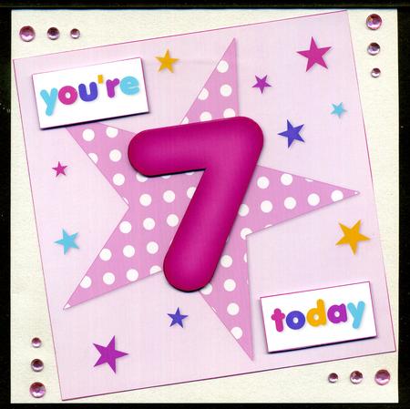 Girls Starry 7th Birthday Quick Card by Katie Silver
