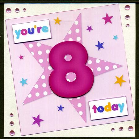 Girls Starry 8th Birthday Quick Card by Katie Silver