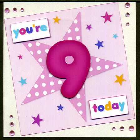 Girls Starry 9th Birthday Quick Card by Katie Silver