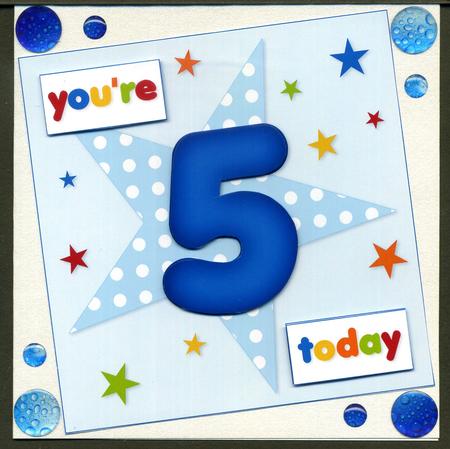 Boys Starry 5th Birthday Quick Card by Katie Silver