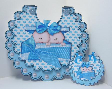 Double Trouble! Cute Twin Baby Boys on a Bib by Katie Silver