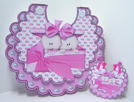 Double Trouble! Cute Twin Baby Girls on a Bib by Katie Silver