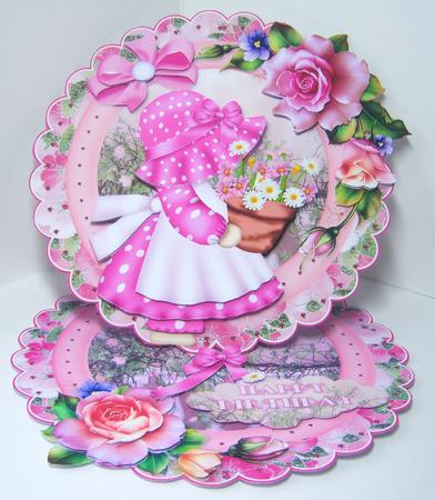 Little Flower Lady in the Pink Scalloped Round Easel Card by Katie Silver