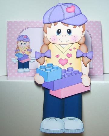 3D on the Shelf Card Kit - Little Building Blocks Girl Babs by Katie Silver