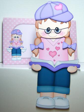 3D on the Shelf Card Kit - Little Book Reading Girl Tina by Katie Silver