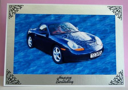 Metallic Blue Porsche Decoupage by Katie Silver