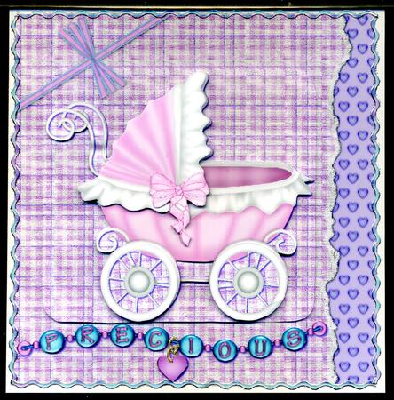 Pretty Pram for a New Baby Girl Square Card by Katie Silver