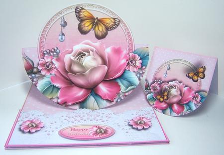 Rounded Easel Card Pink Roses 756 by Katie Silver
