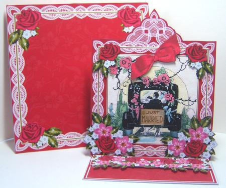 Wedding Car Red Lace Top Easel Card & Envelope Kit by Katie Silver