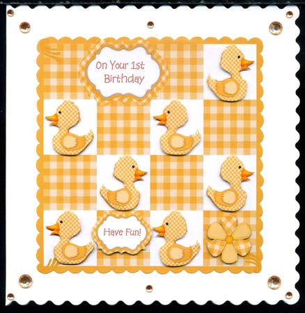 1st or 2nd Birthday Card with Yellow Gingham Ducks by Katie Silver