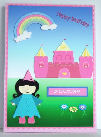 Happy Birthday Rainbow Castle Card Front with Decoupage by Katie Silver