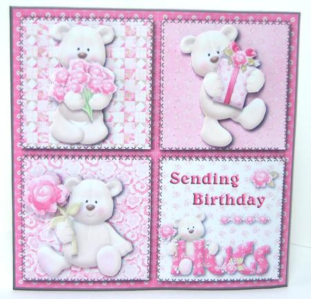 Sending Birthday Hugs Pink Square Card Front by Katie Silver