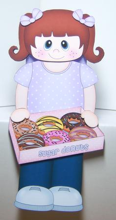 3D on the Shelf Card Kit - Sharing Donut Box Girl Adriana by Katie Silver