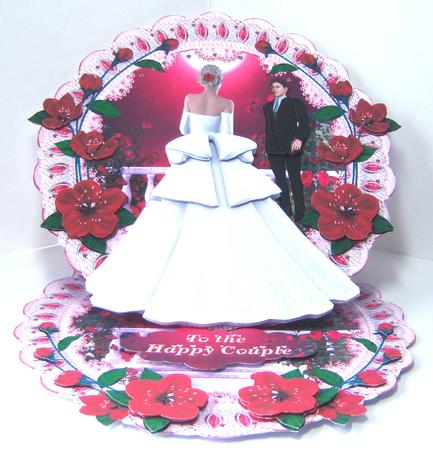 Red Blossom Bride & Groom Scalloped Round Easel Card Kit by Katie Silver