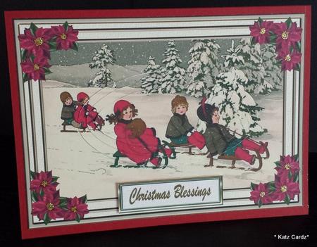 Sledging in the Snow Pyramid Card Front by Katrina Mills