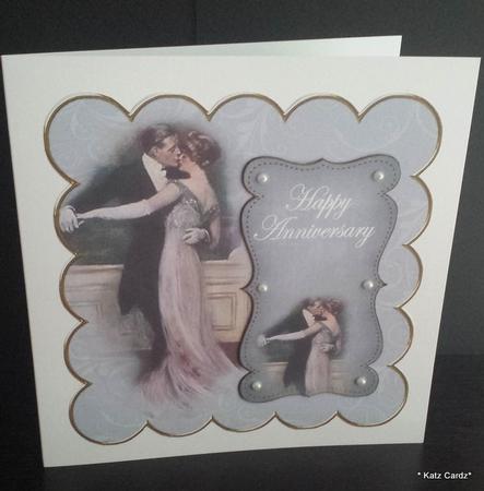 Silver Dancing Couple Happy Anniversary 8in Scallop Topper by Katrina Mills