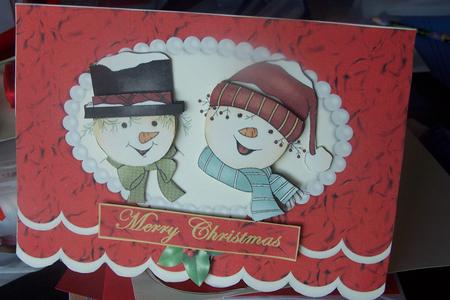 Snowmen in Red Frame by Katrina Oldham