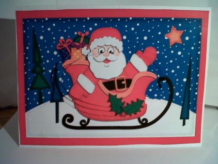 A5 Xmas Santa N Sleigh Oval Pyramage Topper by Katy campbell