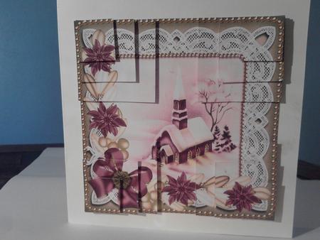 Church Lights on Plum Poinsettias 5in Quad Corner Stacker by Katy campbell