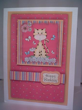 Ginger Cat with Daisys and Butterflys by Katy campbell