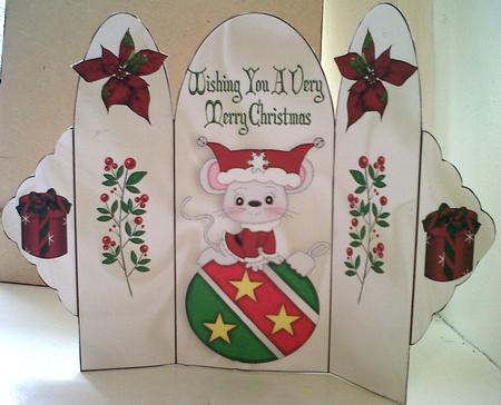Little Christmas Mouse Sitting on a Bauble Trifold by Katy campbell