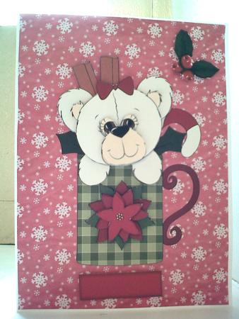 Little Beige Christmas Bear in Cup by Katy campbell