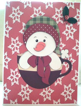 Little Christmas Snowman in Cup by Katy campbell