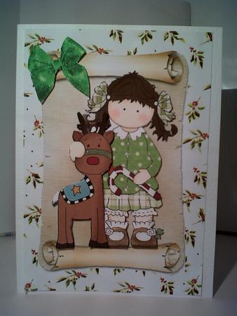 Little Girl with Reindeer on a Scroll by Katy campbell