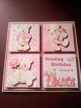 Sending Birthday Hugs Pink Square Card Front by Katy campbell