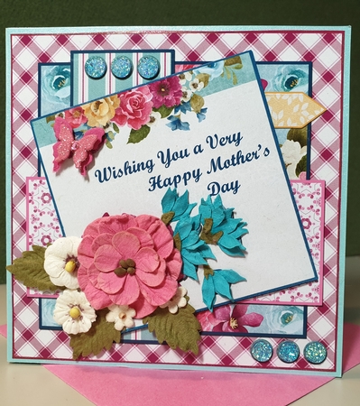Vintage Floral Layered 7.5 inch card Front & Insert for Mothers Day & Birthday & More by Kay Porter